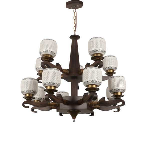 LEARC Designer Lighting Contemporary Glass Metal Wood Chandelier CH477-13