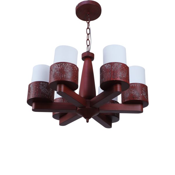 LEARC Designer Lighting Contemporary Glass Metal Wood Chandelier CH485-6