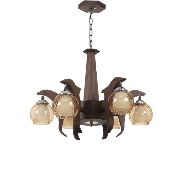 LEARC Designer Lighting Contemporary Glass Metal Wood Chandelier CH486-6
