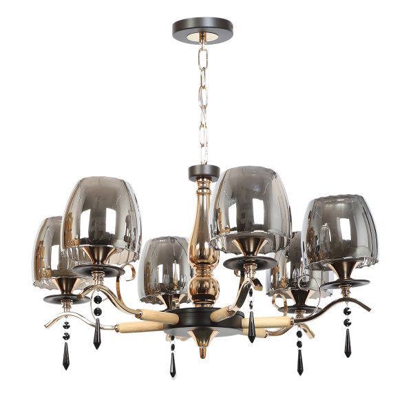 LEARC Designer Lighting Contemprory Glass Metal Wood Chandelier CH509-6
