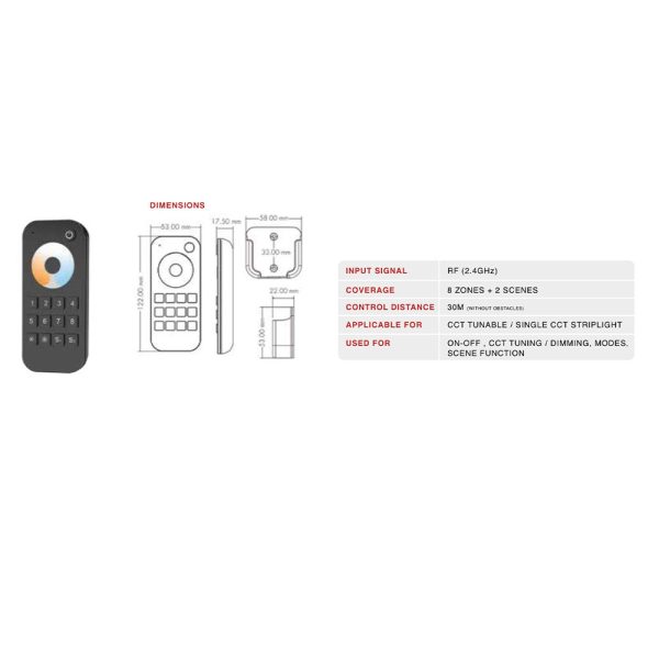Remote for 2 channel for CCT tunable and single CCT strip light MEM228
