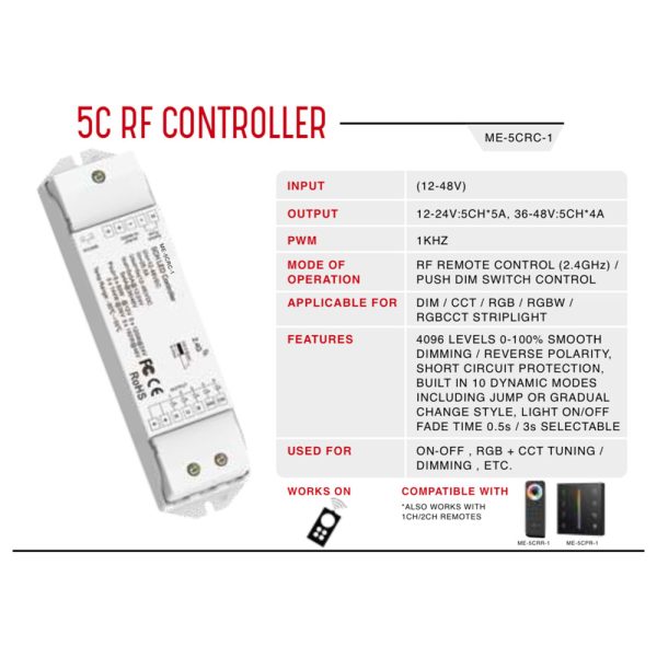 RF controller for 5 channel for DIM / CCT / RGB / RGBW / RGBCCT STRIPLIGHT MEM231