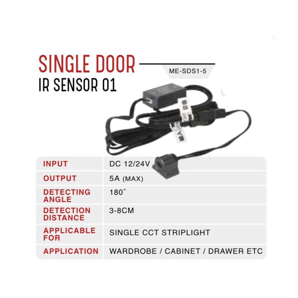 SINGLE DOOR IR SENSOR TYPE 1 FOR SINGLE CCT LED STRIPS FOR CABINET AND WARDROBE LIGHTING MEM247