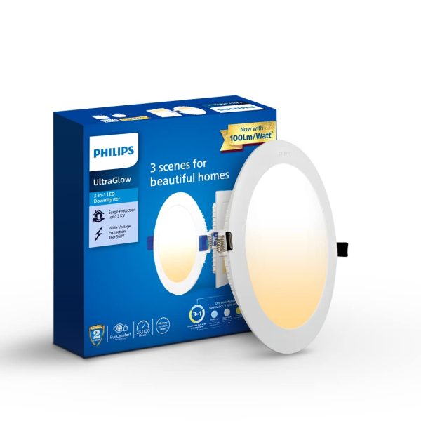 PHILIPS ULTRA GLOW 15 WATT LED RECESSED DOWNLIGHT ROUND MULTICOLOUR 3 IN 1 PH1417