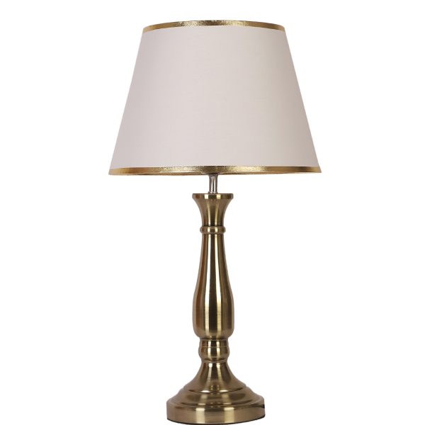 LEARC antique brass finish table lamp with white shade having golden border TL5014-C