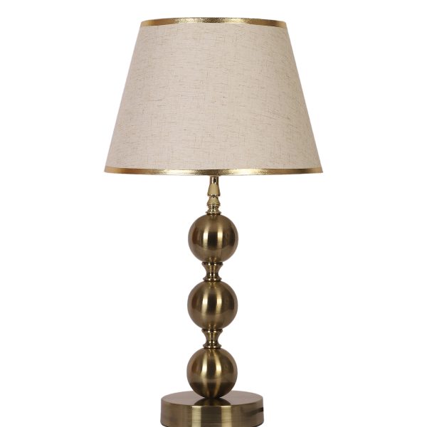 LEARC antique brass finish table lamp with cream textured shade having golden border TL5015-B