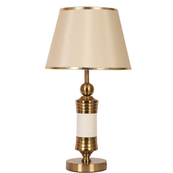 LEARC gold bronze and white finish table lamp with light gold shade having golden border TL5017-D