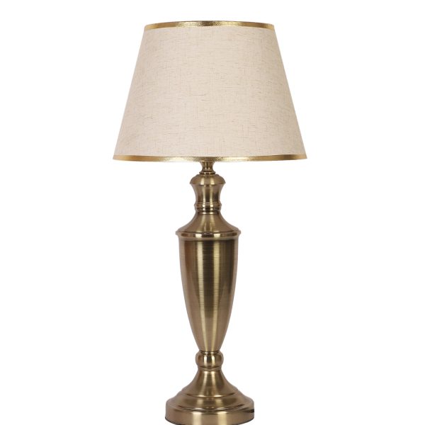LEARC antique brass finish table lamp with cream textured shade having golden border TL5020-B